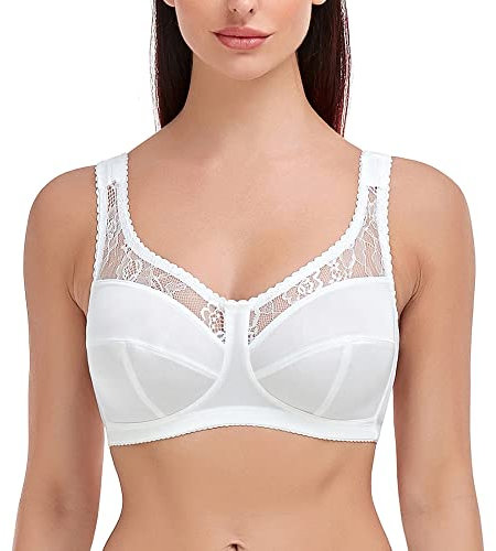 Ayigedu UK Plus Size Minimiser Bra Women Non-Wired Non-Padded Full Coverage Soft Cup Bra 38-F White