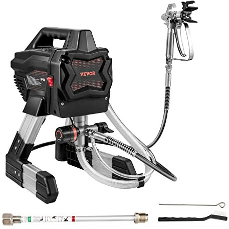 VEVOR Machine de Pulvérisation 650 W Pulvérisateur sans Air Pulvérisateur Peinture 1,1 L/Min Haute Pression 2900 PSI Pistolet Peinture Électrique avec Tuyau 7,5 m pour Peinture Intérieure Extérieure