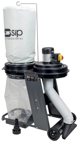 SIP Single Bag Dust Extractor Collector with Attachments for Woodworking Workshop, 230V 550W, 57L Capacity, 1200m³/hr Air Flow, 5 Micron Filtration with Floor Vacuum Attachment & Extraction Hose