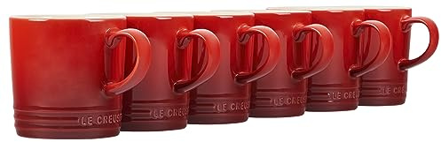 LE CREUSET Stoneware Set of 6 London Mugs, 12 oz. Each, Cerise
