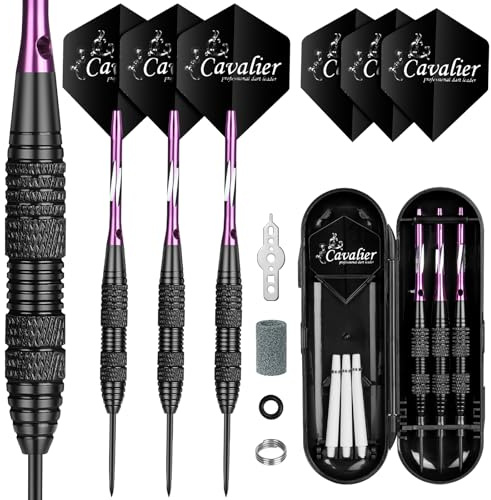 flintronic 3 PCS Dardos De Punta Acero, Dardos De Acero Profesional 24g, con 3 Varillas + 3 Plumas+ 50 Anillos de Goma, 1 Protector de Vuelo Y Caja de Regalo