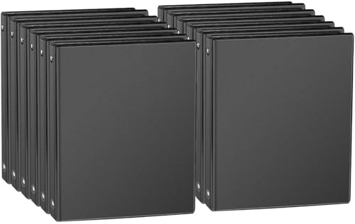 CIXILDTS 1-inch Round Ring Binder, Standard 3 Ring Binder Fit Letter Size Paper, Presentation View Binders, Black,12-Pack