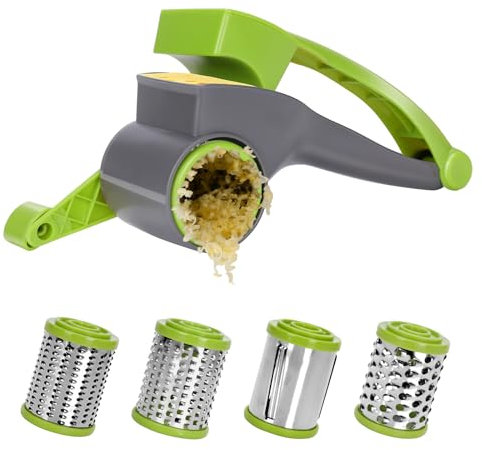 Masthome Râpe à Fromage Rotative Manuelle avec Tambour en Acier Inoxydable, Moulin à Fromage pour Râper Fromage Dur, Chocolat, Noix, éPices et Plus Encore, Vert + Blanc