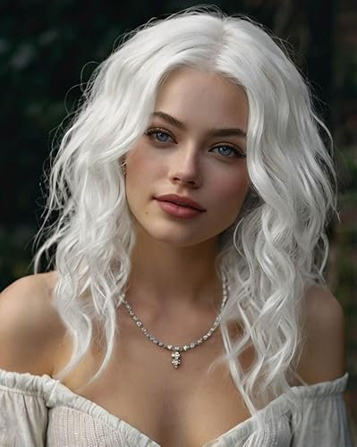 PORSMEER Parrucca bianca corta Bob ondulato ricci parrucche per le donne parrucche sintetiche naturali capelli parrucca con parte centrale in pizzo per festa/costume