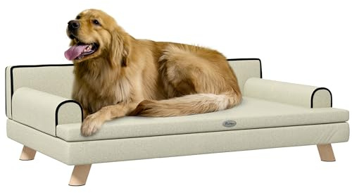 PawHut Canapé pour Chien Chat Design scandinave Coussin Moelleux Amovible Pieds Bois Massif 100 x 62 x 32 cm Beige