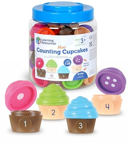 Learning Resources Cuenta Mini Cupcakes, Aprendizaje de los Números, Juego Educativo para Manos Pequeñas, Contar del 1 al 20, Almacenamiento Reutilizable, Juguete Educativo, Niños y Niñas 3 4 5+ años