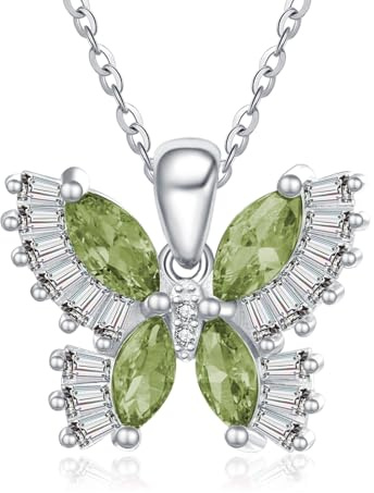 Zeuslia August Geburtsstein Schmetterling Halskette für Frauen Sterling Silber Peridot Schmuck Schmetterling Anhänger Halskette Geburtstag Valentinstag Geschenke für Tochter Frau Mutter