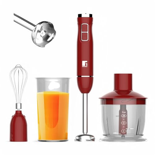 Bergner MAROON Set Batidora de Mano 1000W con Accesorios – Picadora 600 ml, Batidor de Huevos y Vaso Medidor y 2 Velocidades
