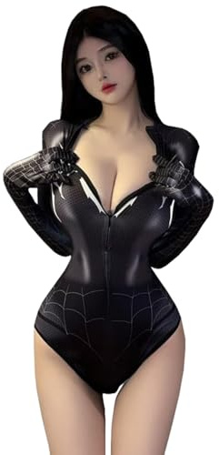 Unibaby Womens Spider Printed Halloween Lingeries Anime Cosplay One Piece Bodysuit Super Hero Role Play Top Suit