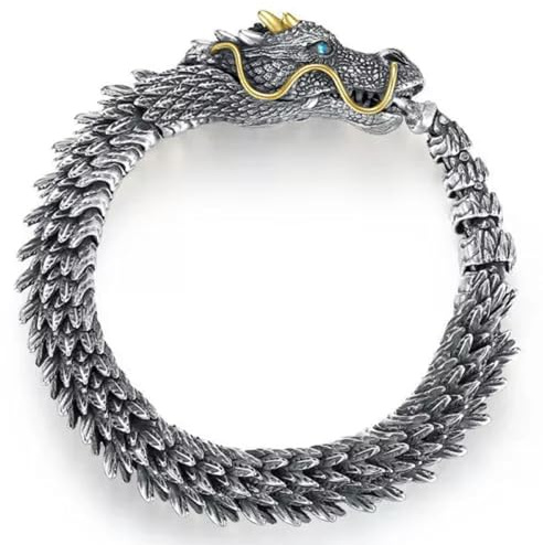 925 Silver Dragon/Snake Viking Bracelet Men's Gift Bangle Jewelry-18cm-dragon bracelet
