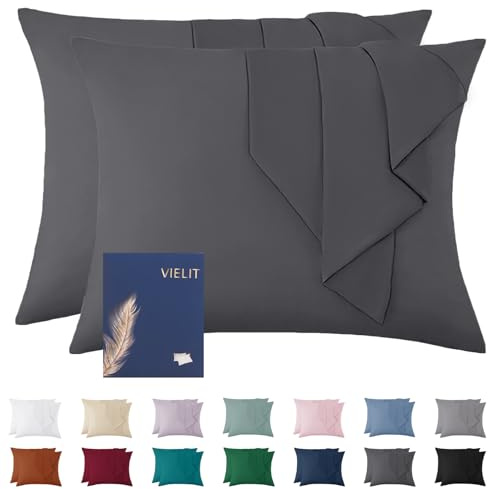 Vielit Kissenbezug 70x90 Anthrazit Weich Kopfkissen 70x90 2er Set Mikrofaser Deko Kissenhülle Für Kissen 70x90 Öko-Zertifikat Resistent Hypoallergen