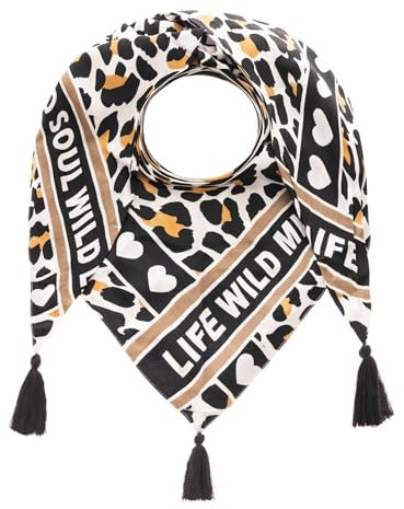 Zwillingsherz Dreieckstuch, Damen Schal, Bunt Gemustert, Viskose (Leo schwarz)