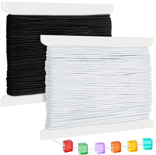 Caianwin 40 m/1 mm gummiband för armband, elastiskt snöre, svart och vit, färg, smyckestråd, elastiskt nylonsnöre för pärlor, halsband och gör-det-själv-smycken, hantverk