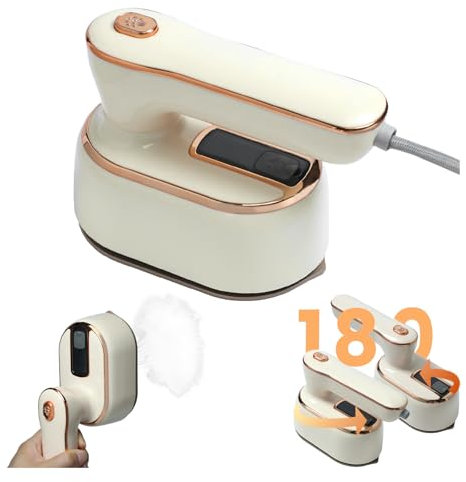 Travel Steam Iron, 1090W Foldable Mini Steam Iron Handheld, Travel Iron 20s Fast Heat Up, Portable Steamer Iron for Home and Travel, 100ml Water Tank (Beige)