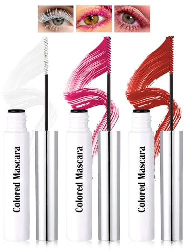Mascara Coloré Kit, 3 Colors Blanc Rose Rouge, Fibre 3D Volume & Courbe Allongeant Curling Not Blooming Eyelashes, Mascara Waterproof Longue Durée, Maquillage Femme Effet Naturel des Yeux-01+06+07