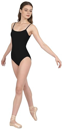 Wildarms Maillot ballet mujer tirantes finos negro, leotardo danza clásica adulto, body con escote redondo, uniforme ensayo para entrenamiento en estudio y escenario (NEGRO, XL)