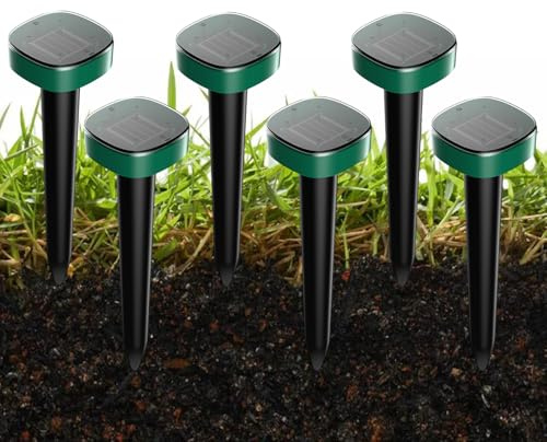 Repelente de topos por ultrasonidos, 6 unidades: repelente solar de topos, impermeable IP65, repelente de roedores para jardín y exteriores, para topos, ratones de campo, gopher, serpientes (color