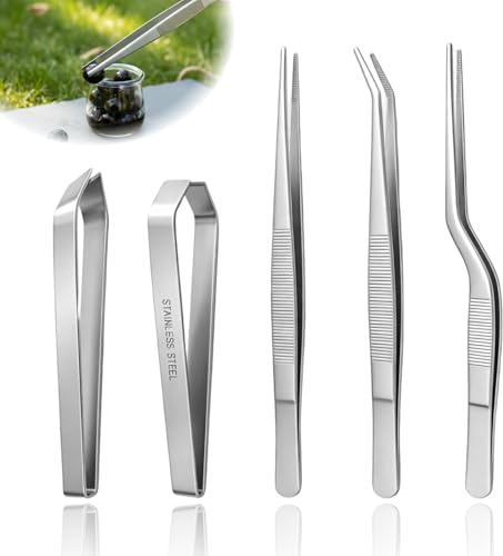 5Pcs Pinces en Acier Inoxydable, Pince à Arête, Pince à Épiler en Os de Poisson Cuisine et Pince Brucelle, Pince à Épiler Professionnelle pour Poisson, Cochon, Garnir les Aliments et la Pâtisserie