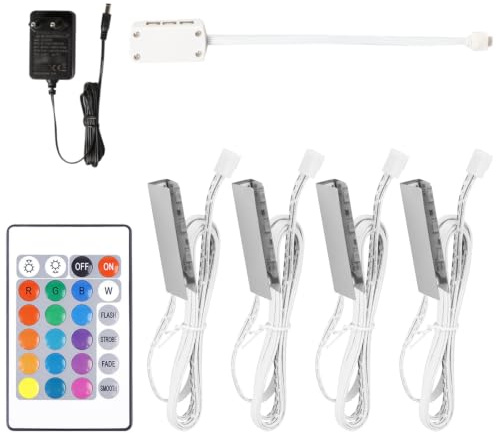 Juego de 4 luces para escaparates, clips LED para iluminación de bordes de cristal, tiras LED para estantes de cristal, iluminación RGB de colores cambiantes para vitrinas, iluminación colorida para