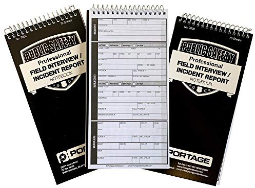 Public Safety Notebook – Spiral Notebook, Notepad, Writing Pad with Template for Interviews, Accidents & Incident Reports, Field Book for Police – 4 x 8 Inches, 70 Sheets / 140 Pages (Pack of 3)