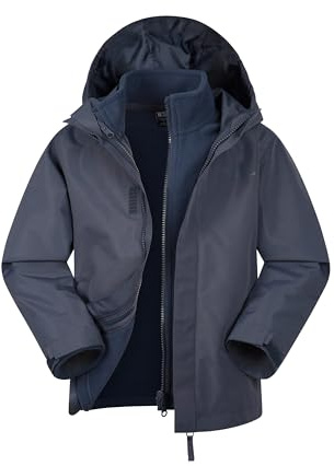 Mountain Warehouse Fell Kids 3 in 1 Jacket - Water-Resistant Triclimate Raincoat, Detachable Inner Coat & Packaway Hood - Spring Summer, Walking, Hiking & Outdoors Navy Kids Size 11-12 Years