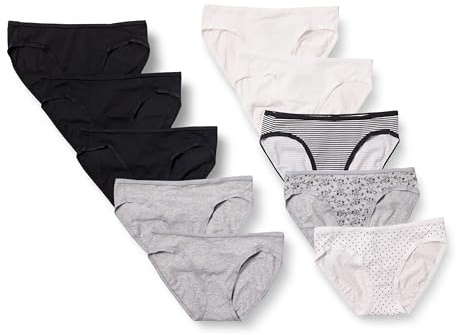 Amazon Essentials Braguita de Bikini de algodón (Disponible en Tallas Grandes) Mujer, Pack de 10, Floral/Lunares/Multicolor/Rayas, 40