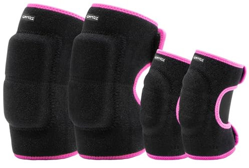 ONTYZZ Kinder Schutzausrüstung Set Weich Einstellbar Kind Ellenbogenschoner Knieschoner zum Fahrrad Ausbalancieren Skateboard Inline-Roller Schlittschuh Roller Radfahren Ski Schwarz-rose/M