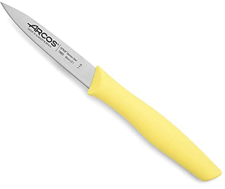 Arcos Serie Nova, Spelucchino Coltello per sbucciare, Lama Acciaio Inossidabile NITRUM 85 mm, Manico Polipropilene, Colore Giallo