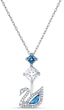 Swarovski Dazzling Swan Y-Halskette, Schwan, Blau, Rhodiniert