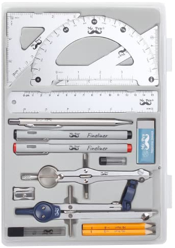 Mr. Pen- Professional Geometry Set, 15 pcs, Drafting Tools with Protractor