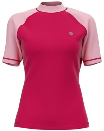 Women's Short Sleeve Rash Vest - UV Surfing Rash Guard Female UPF 50+ Water Sport Swim Tee Shirt Active Workout Beach Wet Top Base Layer T-Shirt Wetsuits Swimsuits Quickdrying Breathable Cherry 16