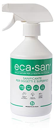 ECASAN Spray Igienizzante Multiuso Spray Disinfettante Tessuti, Superfici e Oggetti, Sanificante Ambienti Prodotto Naturale e Delicato per Pulizia Casa e Cucina - Formula Green e Vegan (500 ml)
