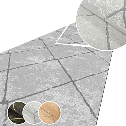 ANRO Teppich Läufer Küchenteppich Küchenläufer Flur Läufer Küche rutschfest anpassbar Weich Velours Grau 120x50cm