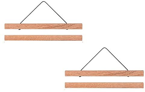ZORR Set of 2 43 cm Magnetic Poster Rail, Teak Picture Frame for Wall Pictures, Photos, Poster Strip, Wooden Frame, Picture Strip, Clamp Strip