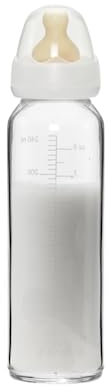 HEVEA Standard Neck Glass Baby Bottles - Medium Flow Anti Colic Baby Bottles 3-24 Months - BPA-Free, Single-Pack (240 ML)