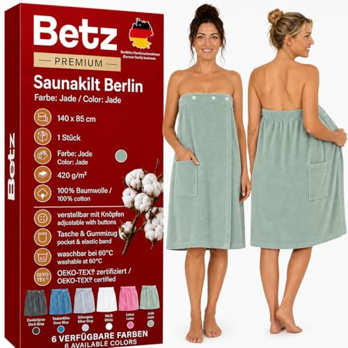 Betz Frotté bastukilt med knappar för kvinnor 100 % bomull 420 g/m², Berlinfärg jade