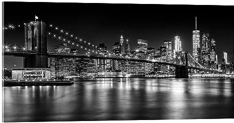 Posterlounge Skyline notturna di New York I Stampa su vetro acrilico di Melanie Viola 80 x 40 cm Nero e Bianco Quadri Decorazione per pareti