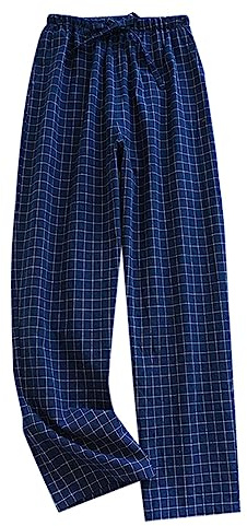 Pantalon de Pyjama Homme 100% Coton Léger à Carreaux - Vêtements de Nuit & de Détente Maison - Bas Long Tissé Coupe Droite Décontracté