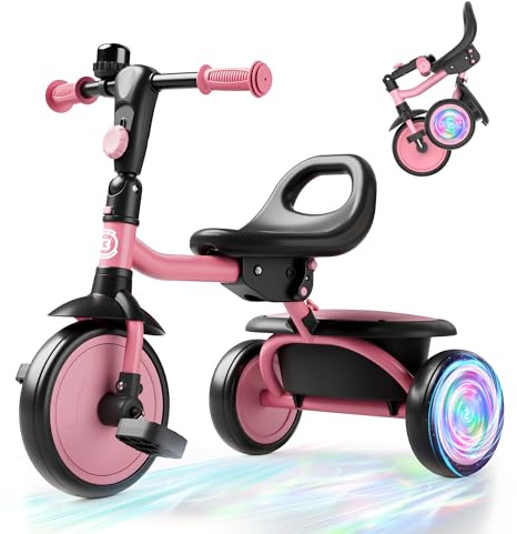 besrey Triciclo para niños con ruedas flash para edades de 18 meses a 5 años, triciclo para niños pequeños con campana, regalo para niños de 2 a 5 años, regalo y juguete para niños y niñas, triciclo