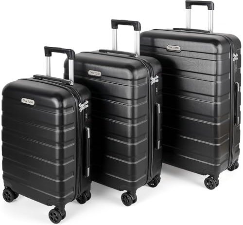 TANTOMI Koffer Set 3 Teilig Hartschale, Kofferset, Gepäck-Sets Koffer & Trolley Handgepäck, Reisekoffer mit Passwortsperre, Hartschalenkoffer Suitcase mit 4 Rollen(Schwarz, 3 Stück)