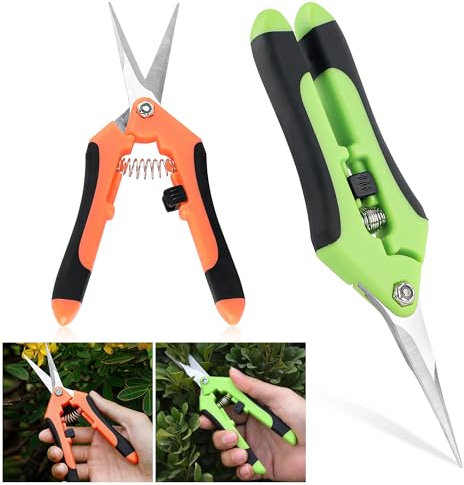 2 pièces Petit sécateur Professionnel Sécateurs en acier inoxydable Sécateurs pour bonsaïs Plantes fleurs fruits légumes Vert Orange