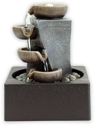 Zen - Fontana da tavolo per interni con ciotole a 4 livelli e sfera di cristallo girevole, design moderno a cascata per la decorazione della casa, caratteristica dell'acqua rilassante, ideale per