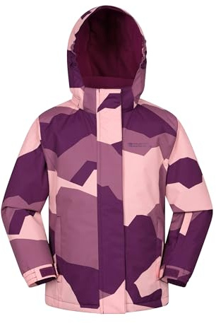Mountain Warehouse Snowdrop Printed Kids Ski Jacket - Waterproof, Integrated Snowskirt, Detachable Hood, Adjustable Cuffs -Best for Snowboarding, Winter Sports Berry Kids Size 11-12 Years