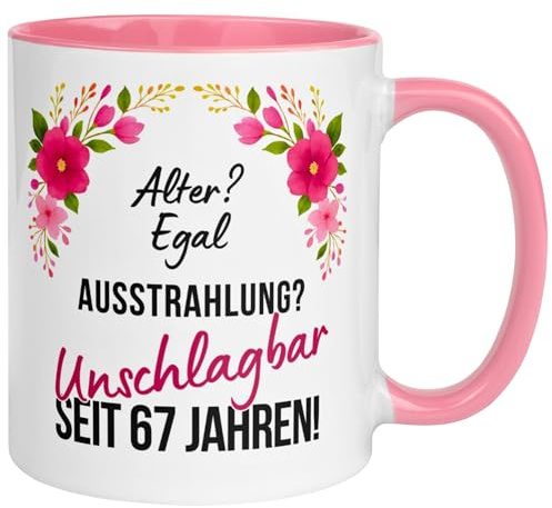 Geschenk zum 67 Geburtstag Frau | Ausstrahlung? Unschlagbar seit 67 Jahren | Geschenk Tasse zum 67. Geburtstag mit Spruch | 67ter Geburtstagstasse | Geburtstagsgeschenk für Frauen | Made in Germany