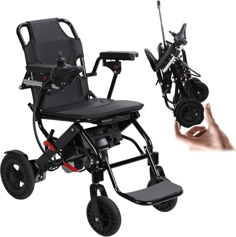 500W Lightweight Electric Wheelchair, Foldable Electric Wheelchair for Adults, Airline-Approved Ultralight Folding Wheel Chair (22kg), 12-Mile Range, Anti-Tilt & Puncture-Proof Tires Black