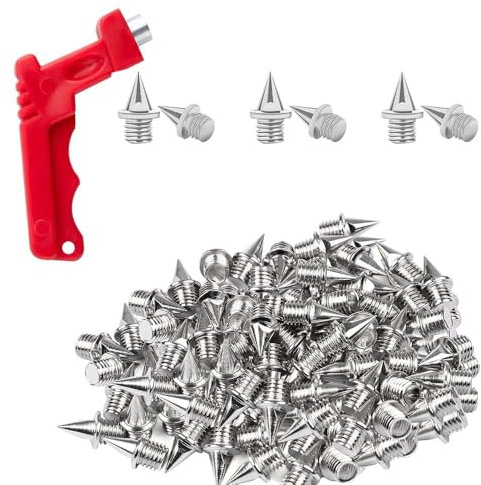 50Pcs 6mm Stainless Steel Running Shoe Spikes with Wrench - 1/4 Inch Track & Field Spikes for Sprinting, Jumping, Cross Country - Durable 6mm Replacement Spikes (Silver)