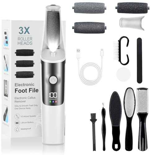 PKBD Electric Foot File,Hard Skin Remover for Dead or Dry Skin,Rechargeable Electric Foot Remover Pedicure Kits,3 Speeds-Waterproof Ultra-Long Battery Life, Easy to Carry Foot Care Gift White