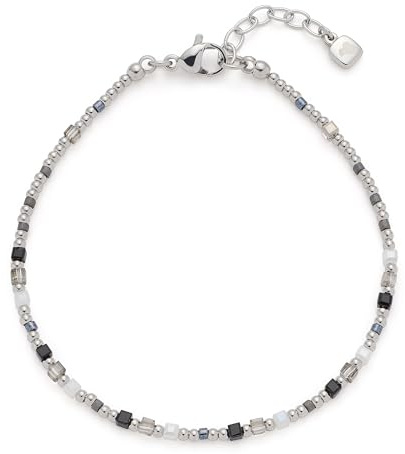 JEWELS BY LEONARDO armband Ciao Lizo, armsmycken av silverfärgat rostfritt stål, uppdelade geometriska pärlor i svart och vitt, 18,5–21,5 cm längd, smycken, gåva för kvinnor, 025732