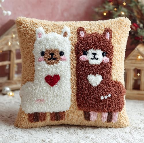 Taxpy Knüpfkissen Set Alpaka, Weihnachten 43X43Cm Knüpfkissen Set Für Anfänger Erwachsene Oder Kinder Zum Selber Knüpfen,Diy Knüpfteppich Knüpfpackung