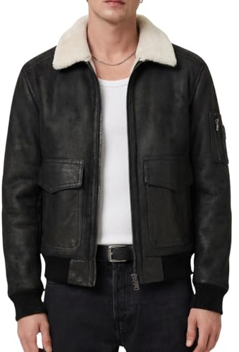 BARONE Giacca invernale in pelle e alcantara, giubbotto invernale uomo aviatore, bomber in pelle MADE IN ITALY (IT, Testo, 3XL, Regular, Regular, Nero)